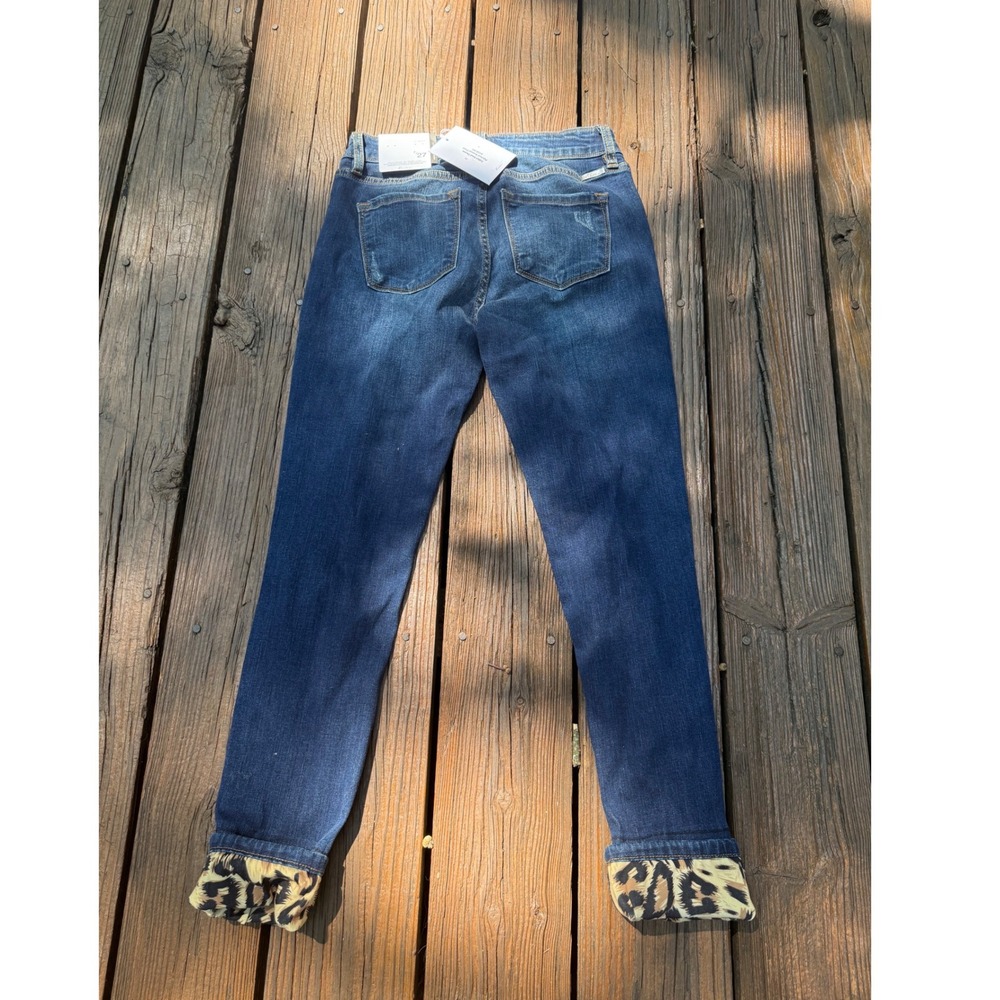 KanCan Safari Soul Skinny Jeans Distressed Leopard Print Patch Dark Wash 7/27 - Picture 3 of 10